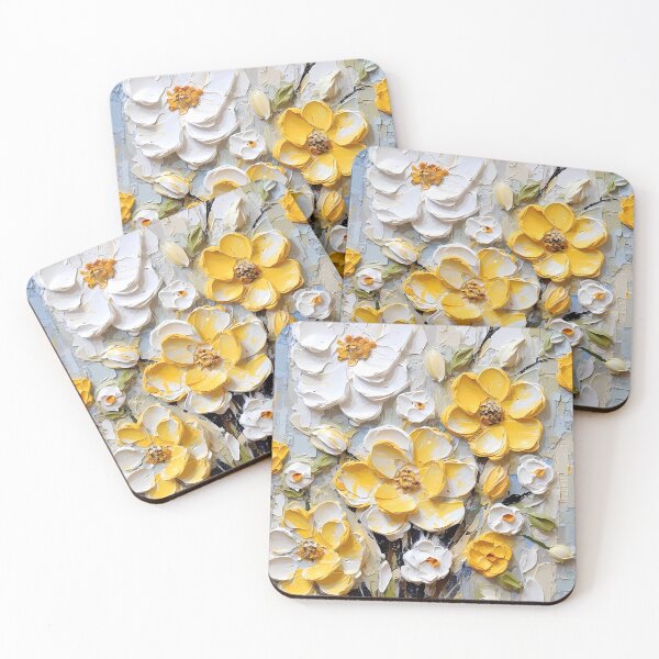 Item preview, Yellow and white flowers artistic texture impasto brush strokes abstract decorative painting21 designed and sold by UnaWu533.
