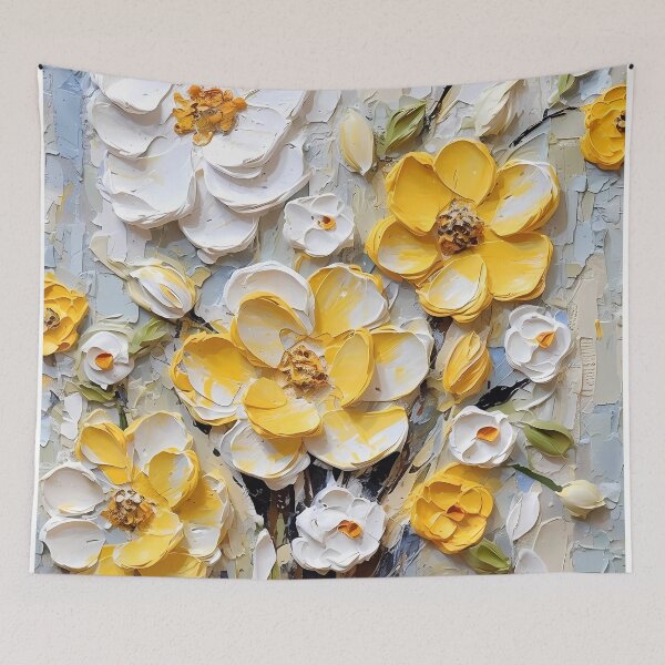 Item preview, Yellow and white flowers artistic texture impasto brush strokes abstract decorative painting21 designed and sold by UnaWu533.