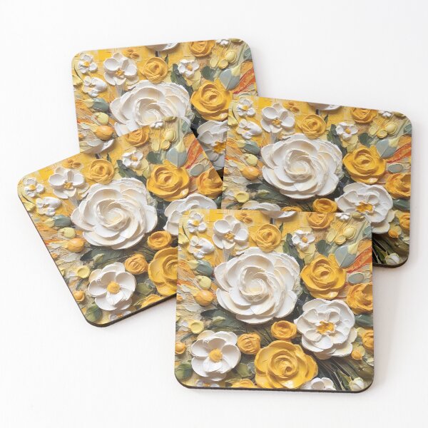 Item preview, Yellow and white flowers artistic texture impasto brush strokes abstract decorative painting22 designed and sold by UnaWu533.