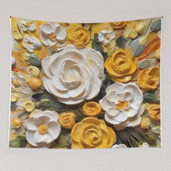Item preview, Yellow and white flowers artistic texture impasto brush strokes abstract decorative painting22 designed and sold by UnaWu533.