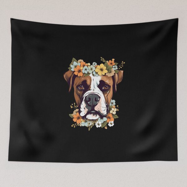 Item preview, Cute Boxer Surrounded with Blossom Flower Design Floral Art Pet Dog designed and sold by MysteriousJ.