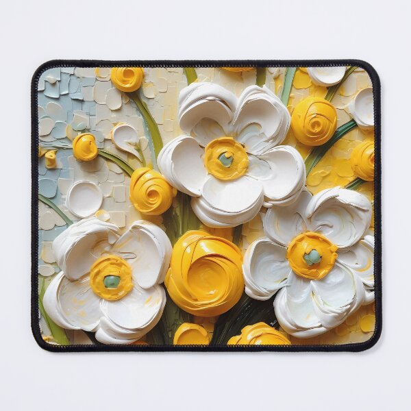 Item preview, Yellow and white flowers artistic texture impasto brush strokes abstract decorative painting23 designed and sold by UnaWu533.