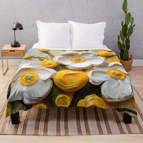 Item preview, Yellow and white flowers artistic texture impasto brush strokes abstract decorative painting23 designed and sold by UnaWu533.