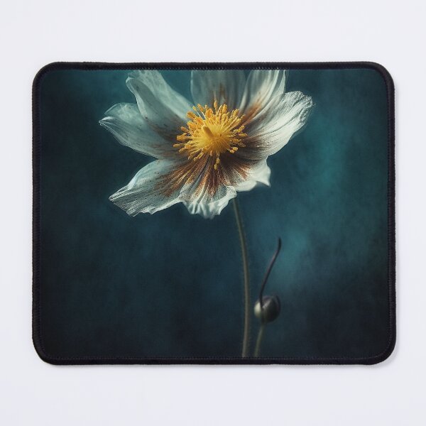 Item preview, White Flower on Dark Blue Background - Emotional Expressionist Artwork, Photo-realistic Techniques, UHD Image, Inspired by Old Masters designed and sold by stateofhuman.