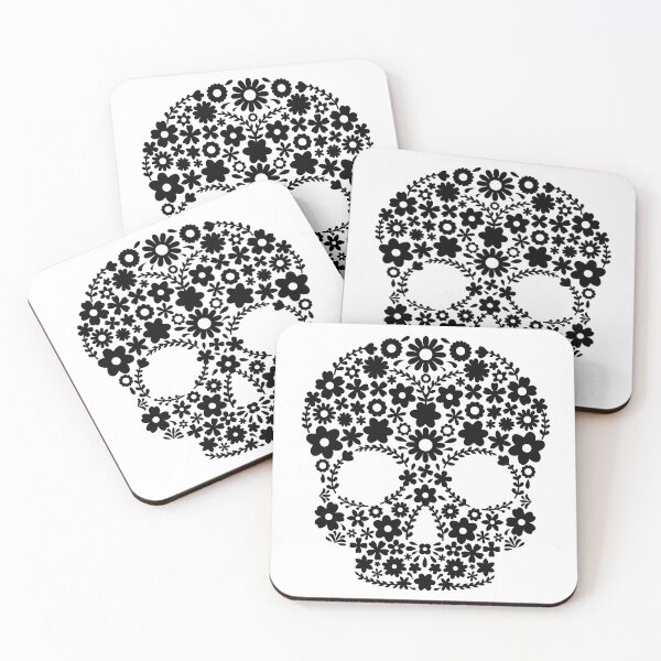 Item preview, Black mexican flowers skull designed and sold by Terevela.