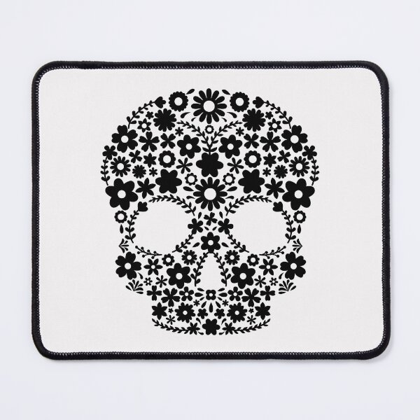 Item preview, Black mexican flowers skull designed and sold by Terevela.