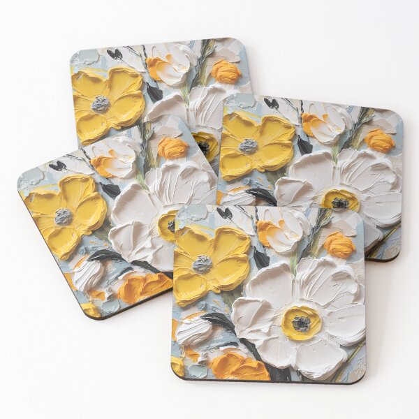 Item preview, Yellow and white flowers artistic texture impasto brush strokes abstract decorative painting24 designed and sold by UnaWu533.