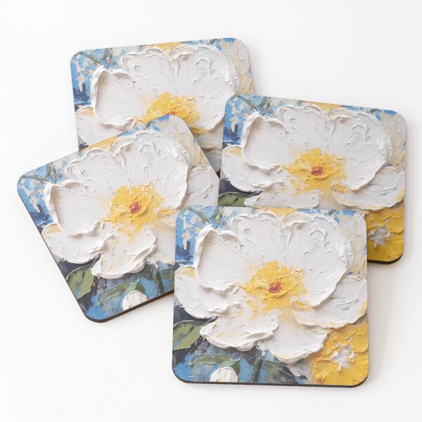 Item preview, Yellow and white flowers artistic texture impasto brush strokes abstract decorative painting25 designed and sold by UnaWu533.