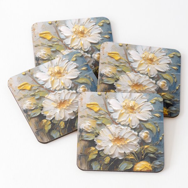 Item preview, Yellow and white flowers artistic texture impasto brush strokes abstract decorative painting26 designed and sold by UnaWu533.