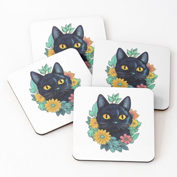 Item preview, Nervous black cat in flowers designed and sold by Lillypot-Prints.