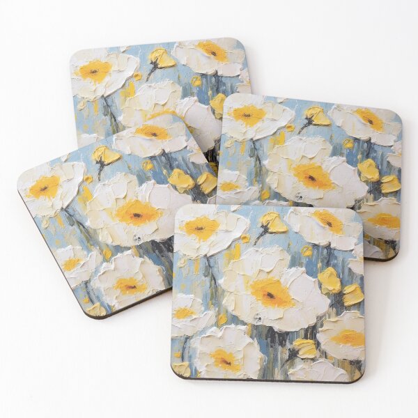 Item preview, Yellow and white flowers artistic texture impasto brush strokes abstract decorative painting29 designed and sold by UnaWu533.