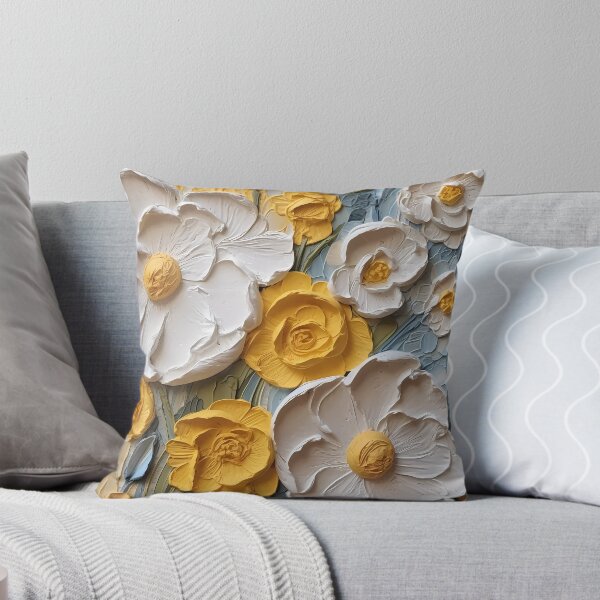 Item preview, Yellow and white flowers artistic texture impasto brush strokes abstract decorative painting30 designed and sold by UnaWu533.