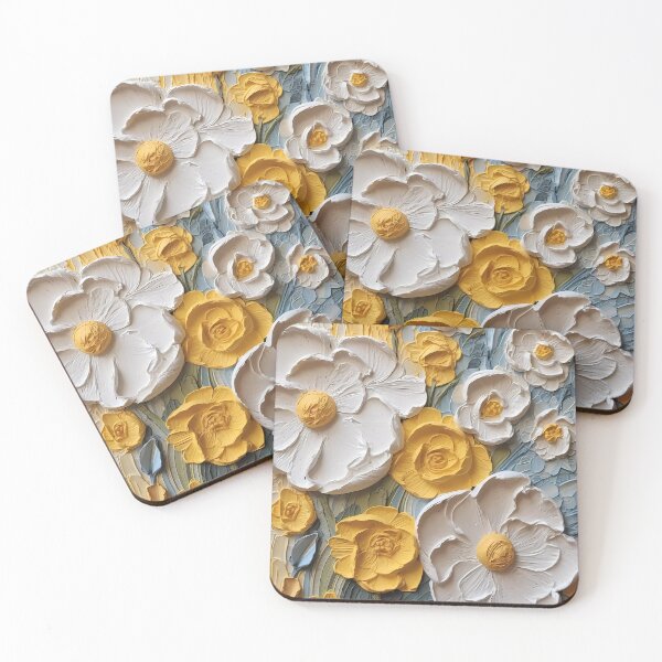 Item preview, Yellow and white flowers artistic texture impasto brush strokes abstract decorative painting30 designed and sold by UnaWu533.