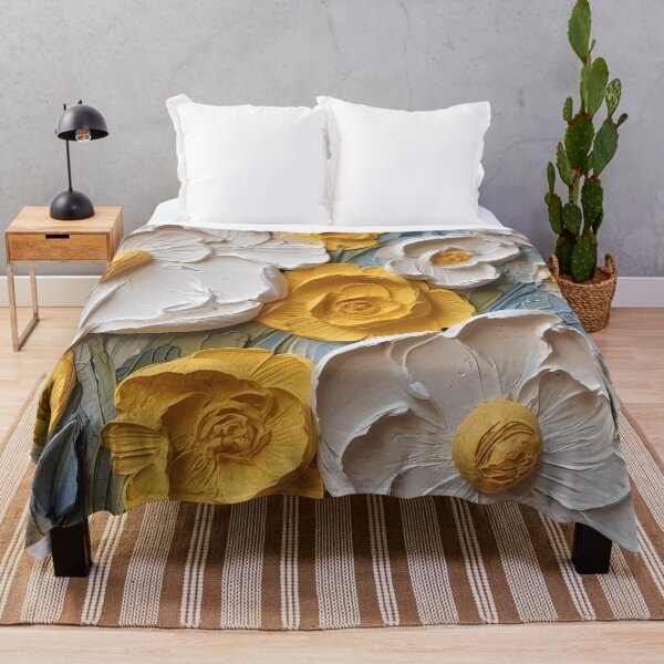 Item preview, Yellow and white flowers artistic texture impasto brush strokes abstract decorative painting30 designed and sold by UnaWu533.