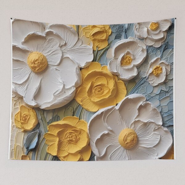 Item preview, Yellow and white flowers artistic texture impasto brush strokes abstract decorative painting30 designed and sold by UnaWu533.