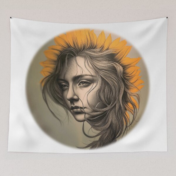 Item preview, female portrait with sunflower  - Different logo size, position? Email me -  designed and sold by Picture-Art.
