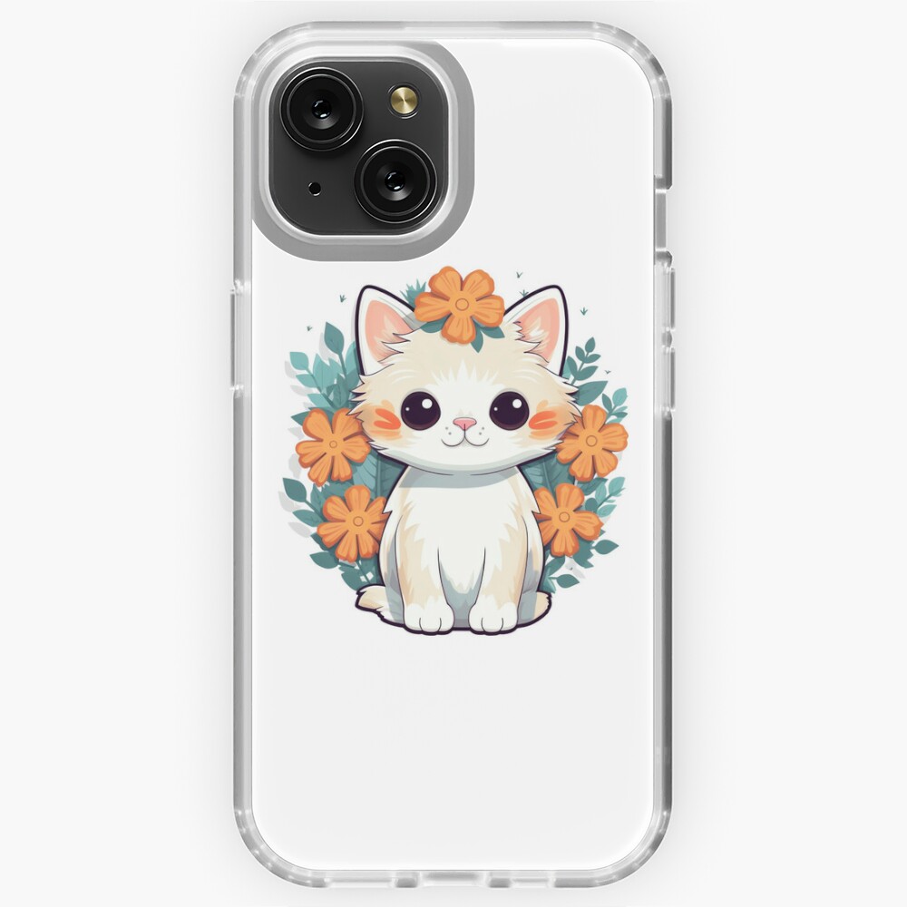 Cute cat with flowers, pet, floral stickers, cat stickers Sticker by  Dgitart