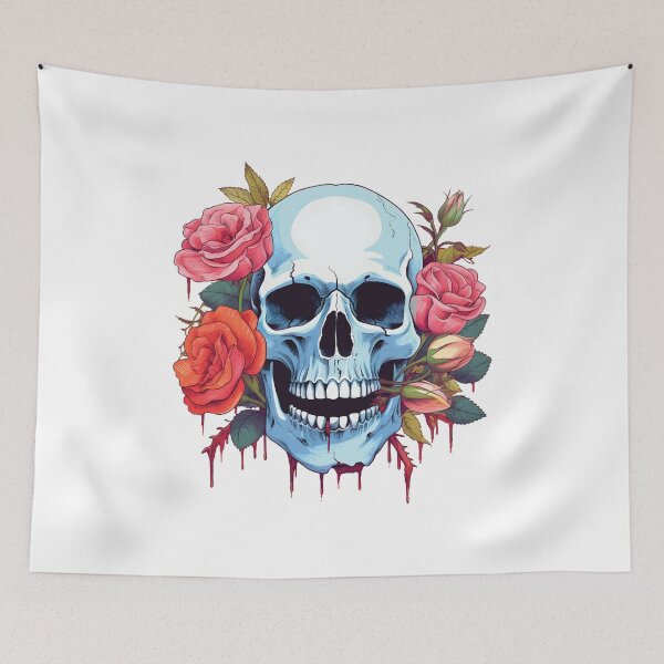 Item preview, Blue Scull with Red Roses designed and sold by TheBlackPixelCo.