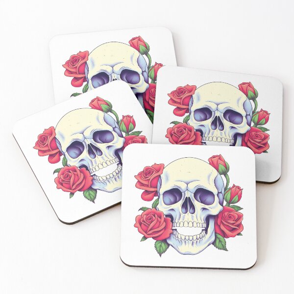Aperçu de l'œuvre Scull jaune avec roses rouges créée et vendue par TheBlackPixelCo.