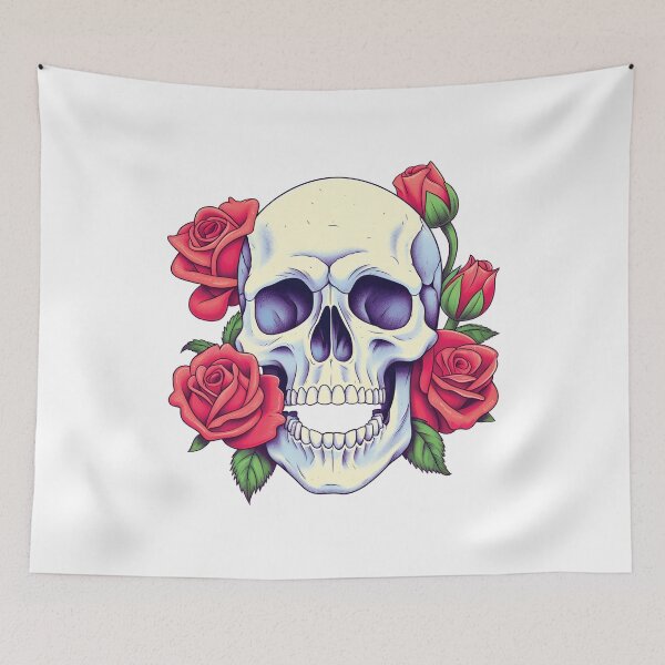 Item preview, Yellow Scull with Red Roses designed and sold by TheBlackPixelCo.