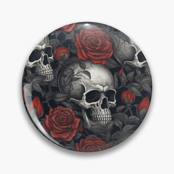 Artikelvorschau, Schwarz-weiße Totenköpfe mit roten Rosen entworfen und verkauft von StylizedPattern.