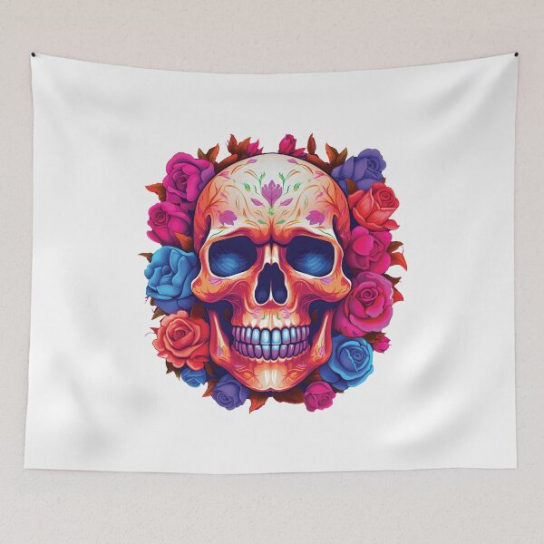 Item preview, Day of Dead Scull with Roses designed and sold by TheBlackPixelCo.