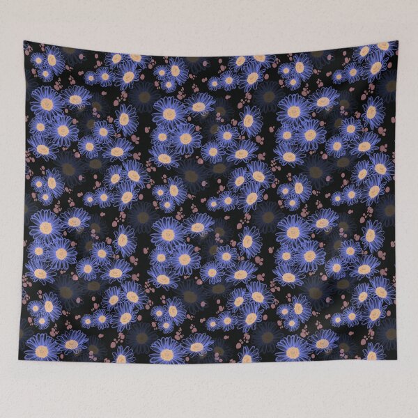 Item preview, Starry night glowing daisy flower pattern seamless watercolor painting fabric designed and sold by Natji-Arts.
