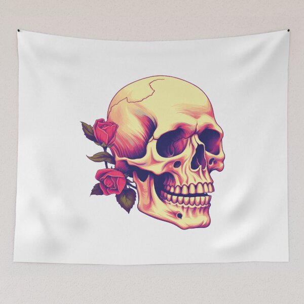 Item preview, Yellow Scull with Red Roses  designed and sold by TheBlackPixelCo.