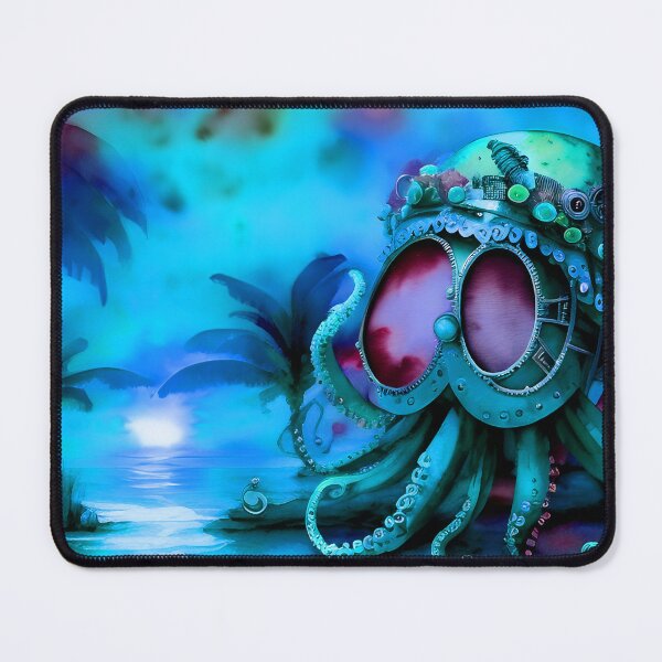 Item preview, Retro Futuristic Octopus - Blue Moonlight Beach Scene - AI Generated Art 1 of 8 designed and sold by Beachy.