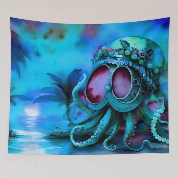 Item preview, Retro Futuristic Octopus - Blue Moonlight Beach Scene - AI Generated Art 1 of 8 designed and sold by Beachy.
