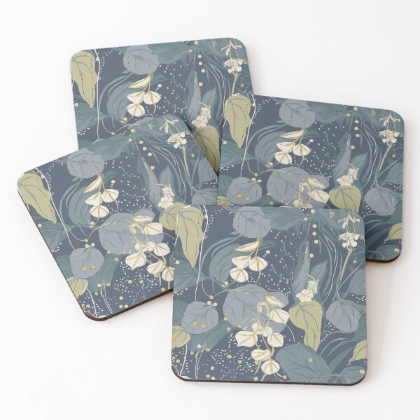 Item preview,  Philodendron xanadu leaves and blue bell flowers with hand drawn thin floating branches designed and sold by EmilyFNM3D.