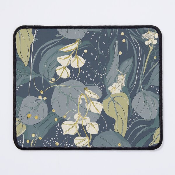 Item preview, Philodendron xanadu leaves and blue bell flowers with hand drawn thin floating branches designed and sold by EmilyFNM3D.