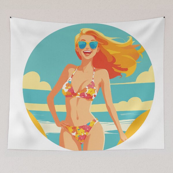 Item preview, Summer Patterns with Flamingos and Pineapples (woman on the beach) designed and sold by Adapatterns.