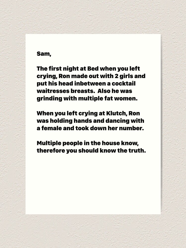 "Jersey Shore Letter to Sam Anonymous" Art Print by 14fusion Redbubble