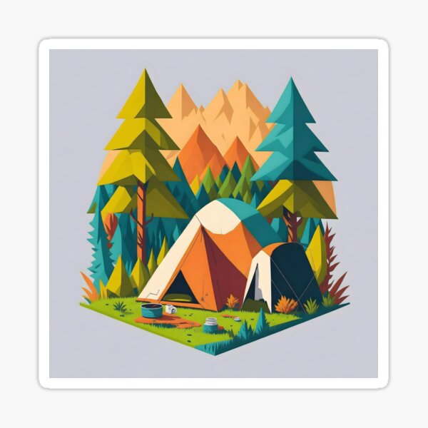 Nature's Haven 5: Majestic Tents Amidst Mountain Vistas Sticker