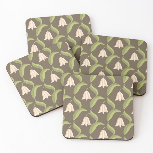 Item preview, Bell Blossoms - Delicate Spring Flowers - snowdrop, bluebell, tulip, harebell - cream on taupe Background - shw1021 f designed and sold by Shiny Happy World.