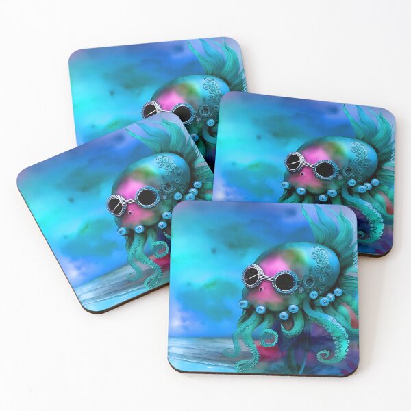 Item preview, Retro Futuristic Octopus - Blue Moonlight Beach Scene - AI Generated Art 2 of 8 designed and sold by Beachy.