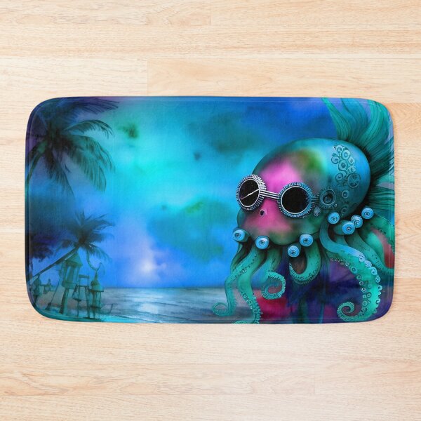 Item preview, Retro Futuristic Octopus - Blue Moonlight Beach Scene - AI Generated Art 2 of 8 designed and sold by Beachy.