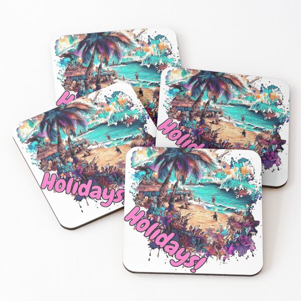 Item preview, Happy Holidays Summer time tropical island beach designed and sold by TomFrontierArt.