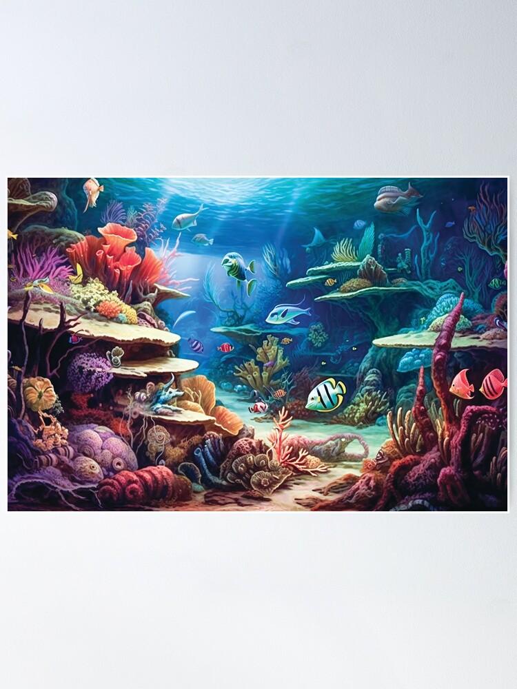 Tropical fish watercolor painting, Coral reef sea life, Sea urkin anemone  water plants, Caribbean underwater landscape 21.6 by 27.9 Painting by Lada  Stukan | Saatchi Art