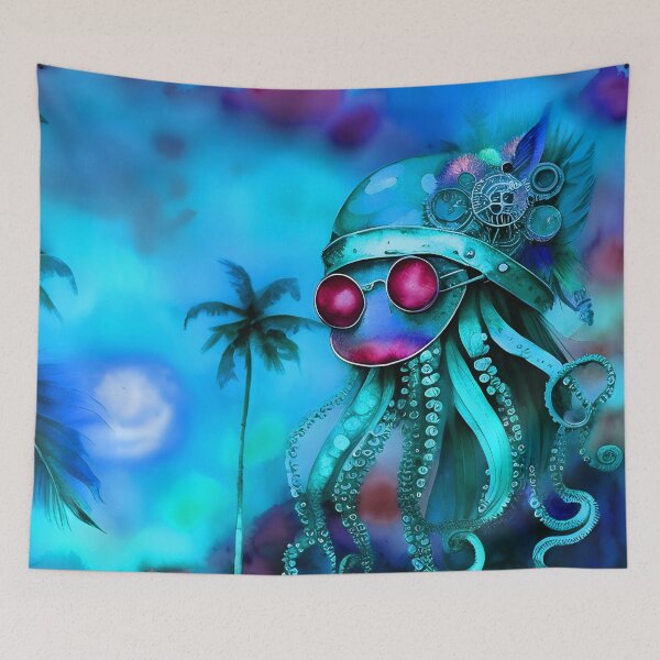 Item preview, Retro Futuristic Octopus - Blue Moonlight Beach Scene - AI Generated Art 3 of 8 designed and sold by Beachy.