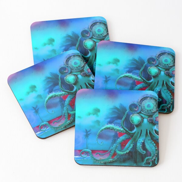 Item preview, Retro Futuristic Octopus - Blue Moonlight Beach Scene - AI Generated Art 4 of 8 designed and sold by Beachy.