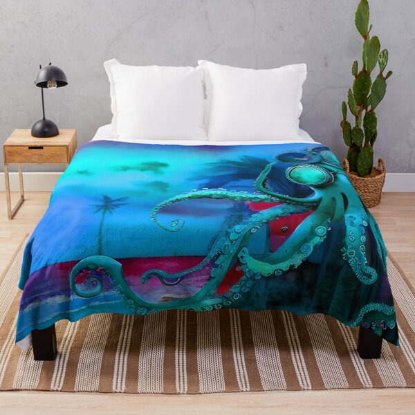 Item preview, Retro Futuristic Octopus - Blue Moonlight Beach Scene - AI Generated Art 4 of 8 designed and sold by Beachy.