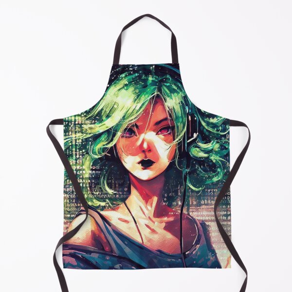 Item preview, Woman with green hairs in headphones in binary code world designed and sold by TomFrontierArt.