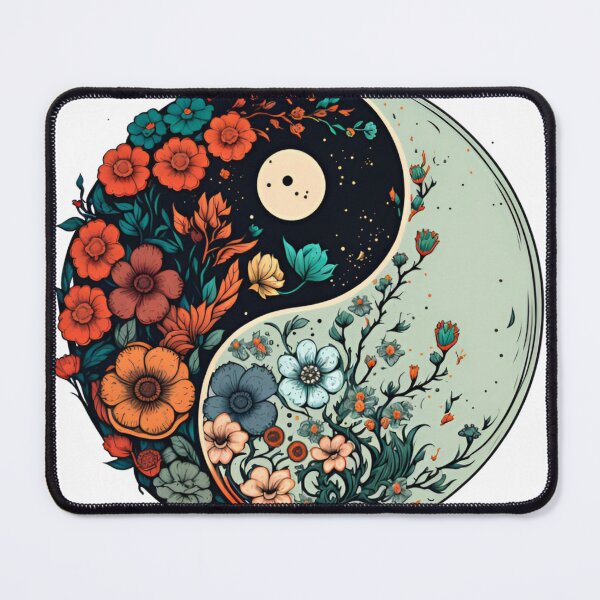 Item preview, Yin yang symbol with black, red, green colour tones decorated with flowers designed and sold by VeronicArt85.