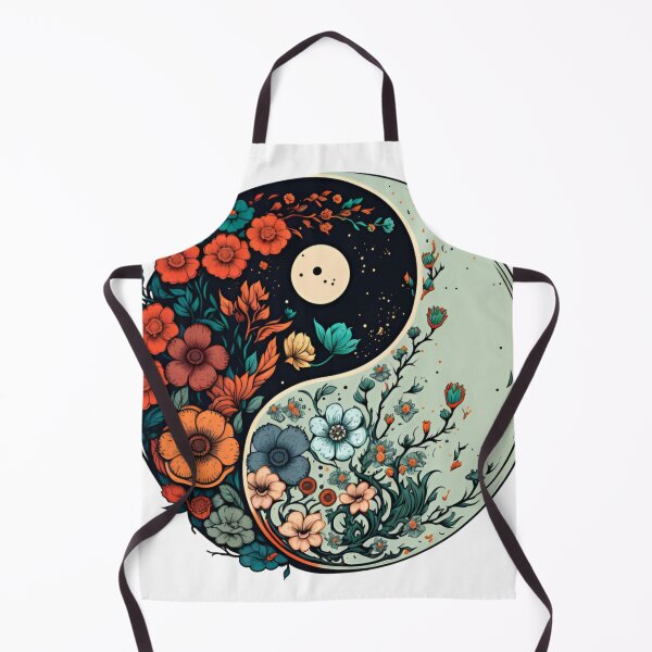 Item preview, Yin yang symbol with black, red, green colour tones decorated with flowers designed and sold by VeronicArt85.