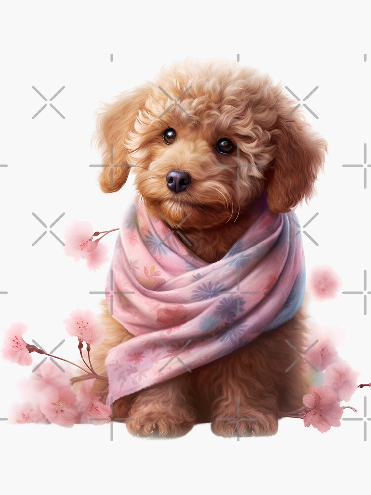 Brown Tea Cup Poodle Sticker/Cute Poodle Apron/ Tea Cup Poodle T-Shirt/Mini  Poodle Bandanas, Poodle Dog Mat/Poodle Pillow Sticker