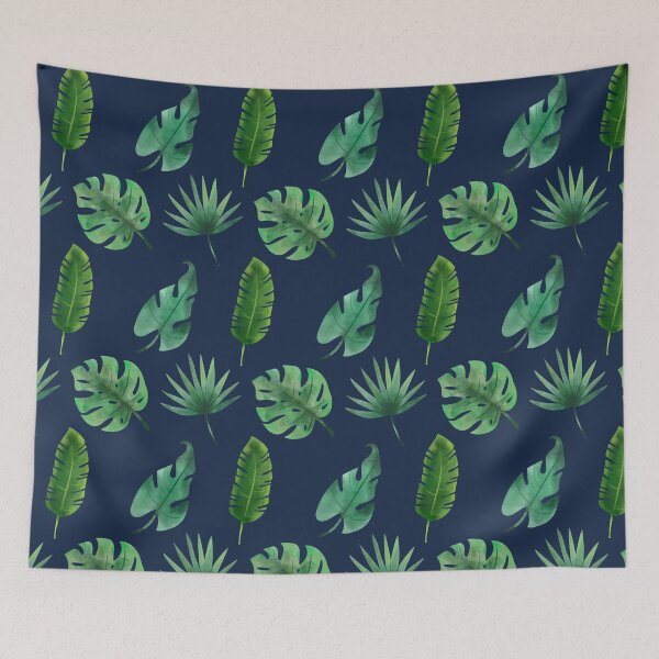Item preview, Summer Tropical Leaves Pattern on Dark Blue designed and sold by Melissa Mielke.