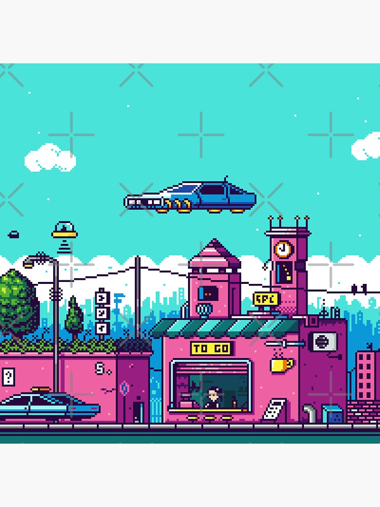Thumbnail 3 of 3, Sticker, "Somewhere In Time" pixel art designed and sold by djspacegr.