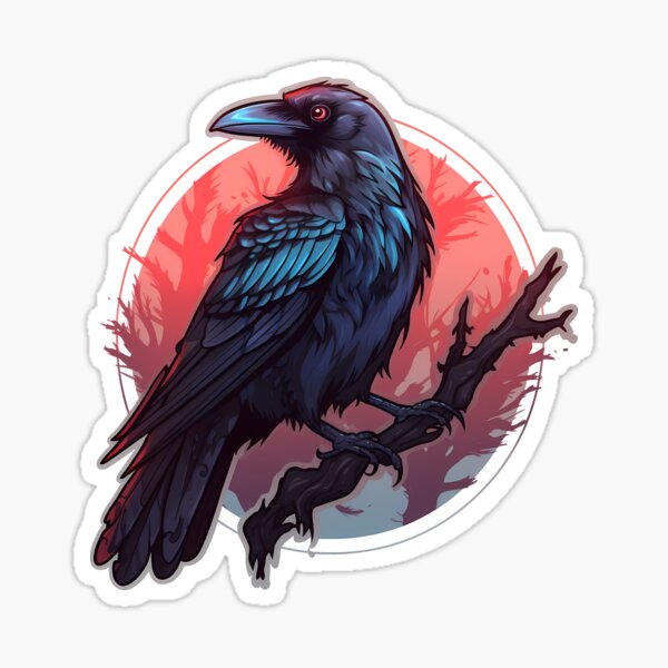 Majestic Raven Perched at Sunset Sticker